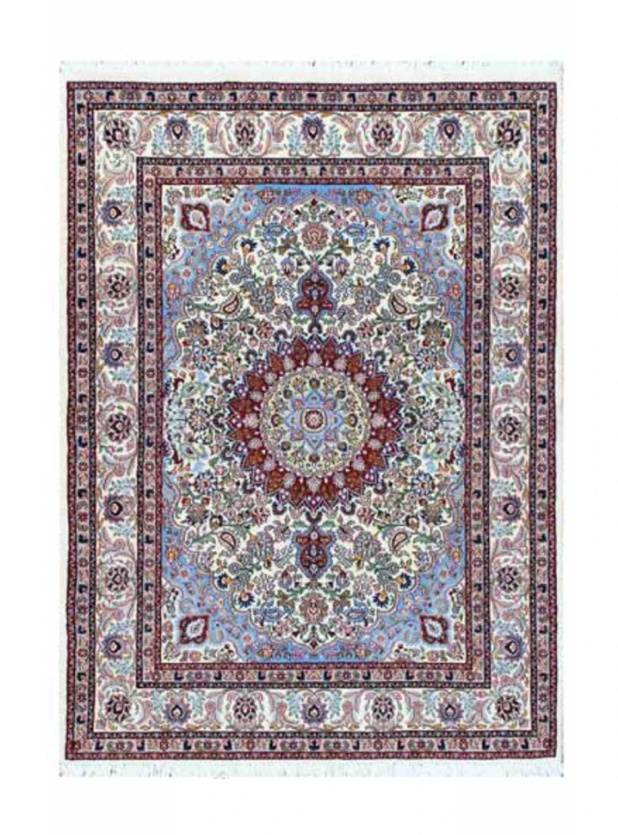 Blue and cream handmade Persian area rug